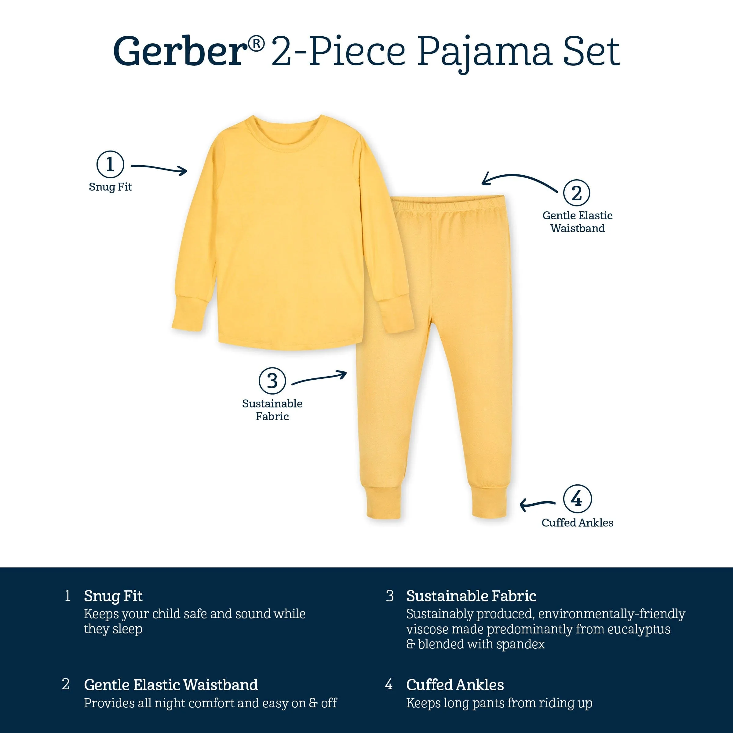2-Piece Infant & Toddler Honey Buttery Soft Viscose Made from Eucalyptus Snug Fit Pajamas Gerber Childrenswea