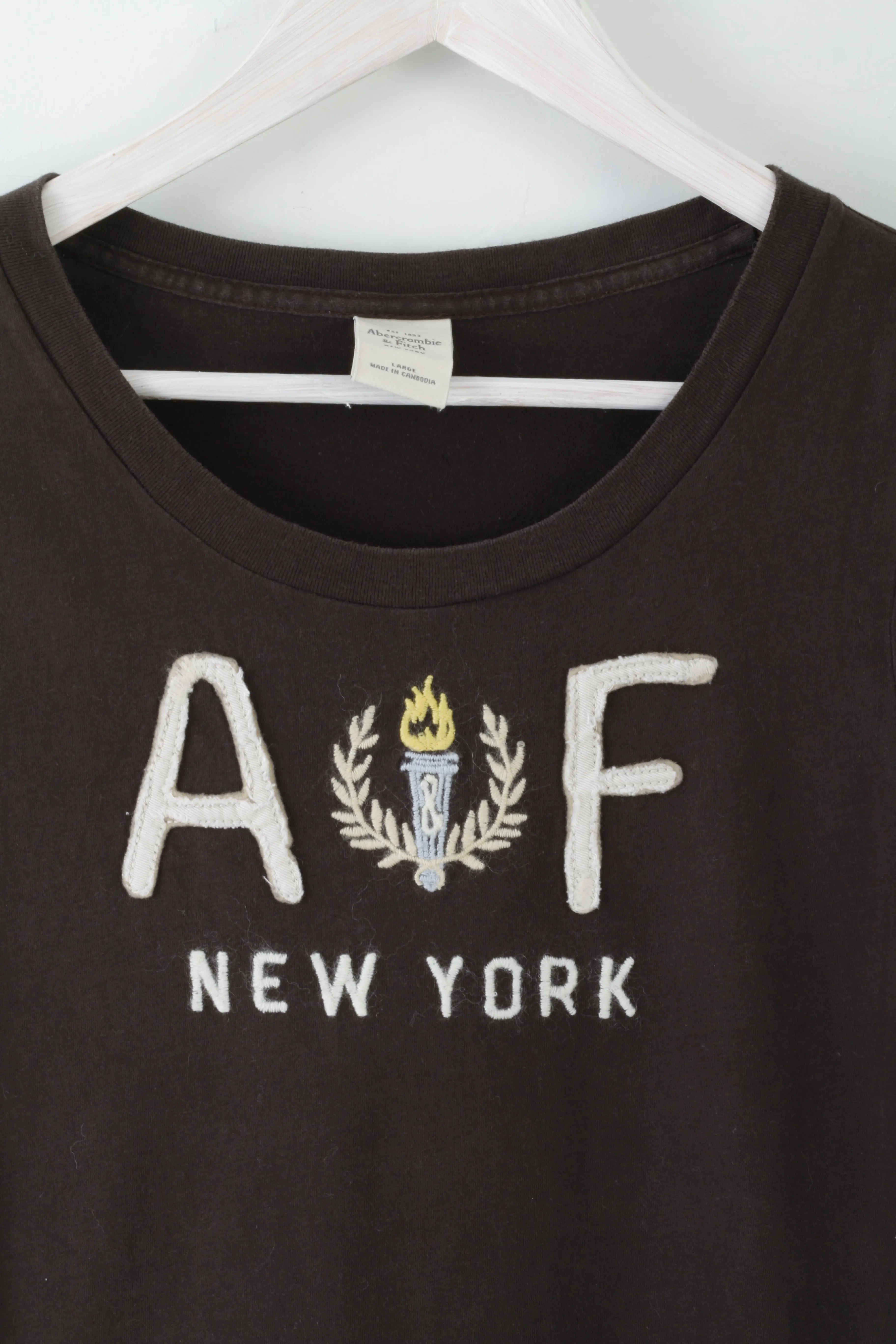 Abercrombie & Fitch Womens L T-Shirt Brown Cotton Torch New York Stretch Top