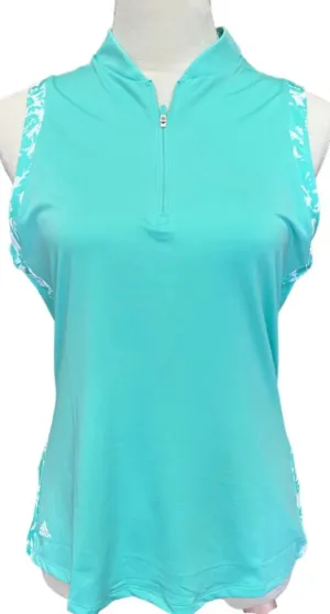 Adidas Primegreen Mint Sleeveless Polo w/ Floral Trim Size L. MSP$60