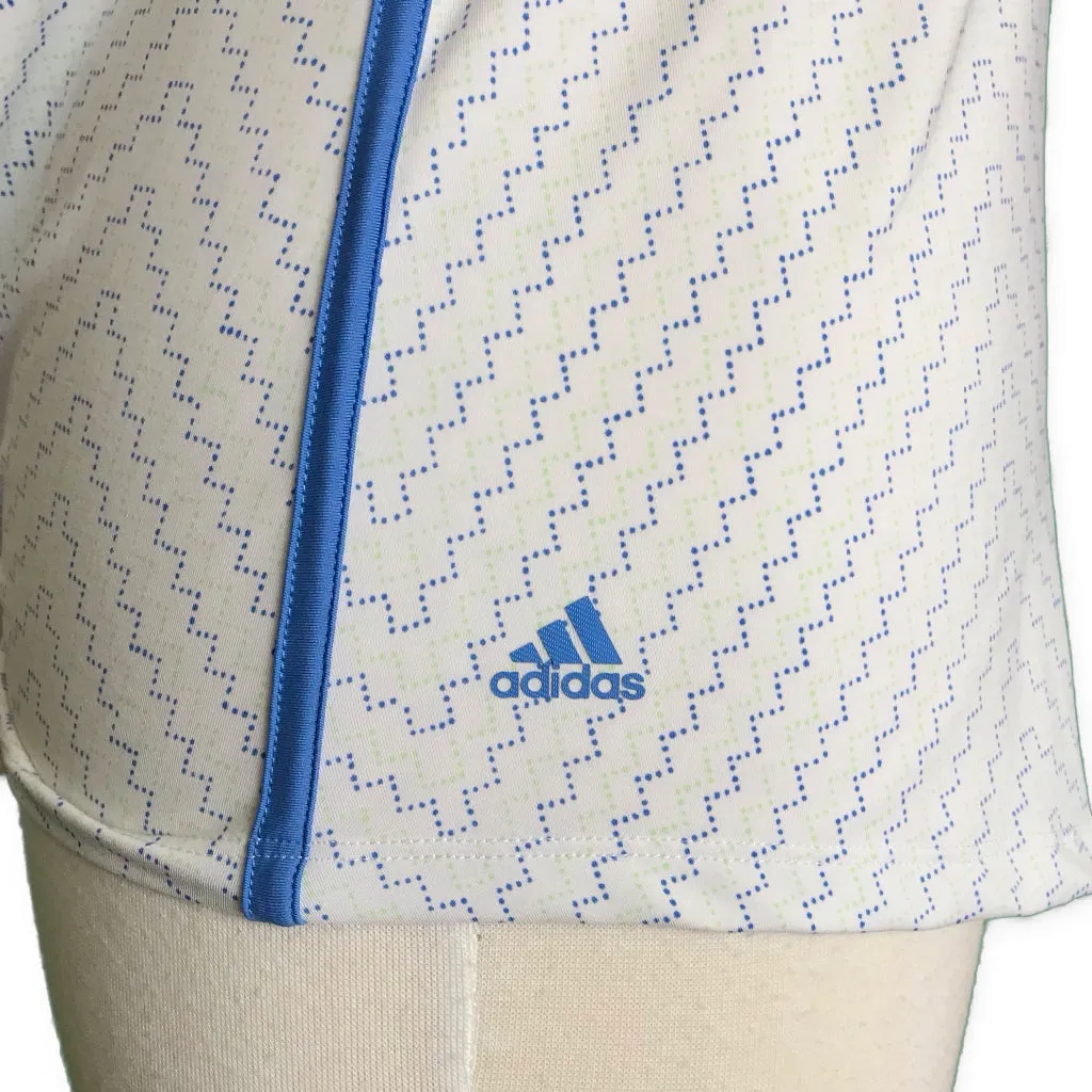 Adidas White, Blue & Lime Print Sleeveless Golf Polo Size M  MSP$60