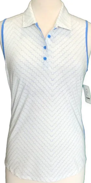 Adidas White, Blue & Lime Print Sleeveless Golf Polo Size M  MSP$60