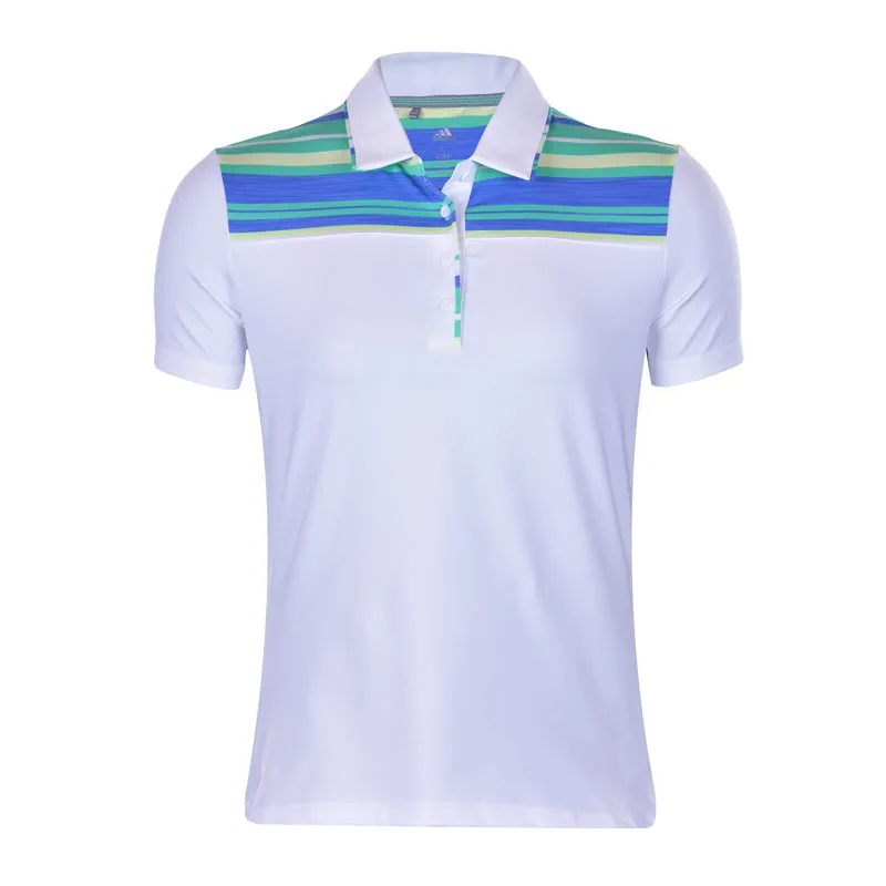 Adidas Women's 4 Button White Short Sleeve Golf Polo w/Stripes Size L MSP$65