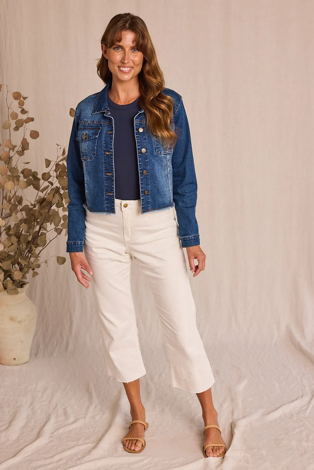 Adrift Denim Cropped Straight Leg Jeans in White Adrift