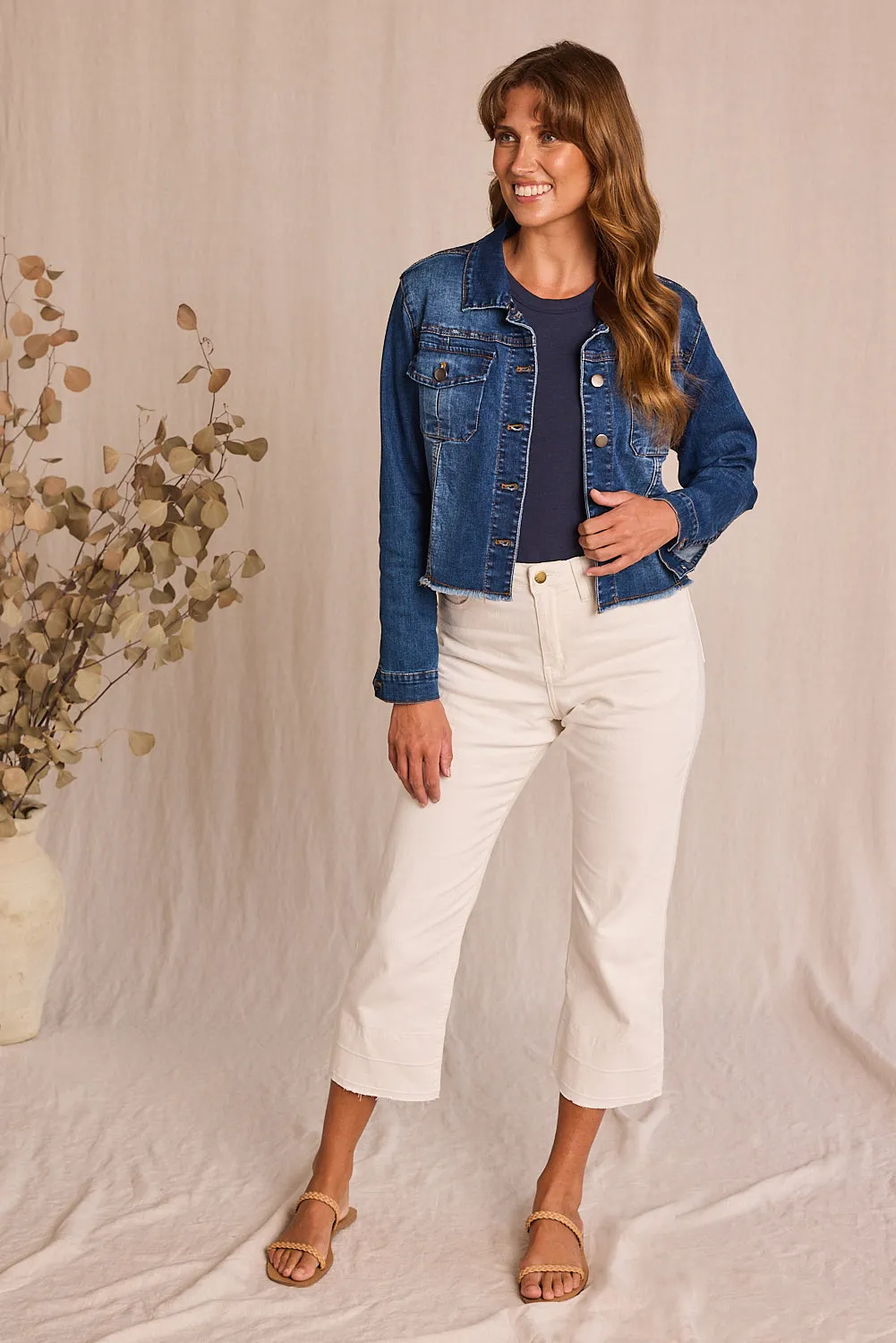 Adrift Denim Cropped Straight Leg Jeans in White Adrift
