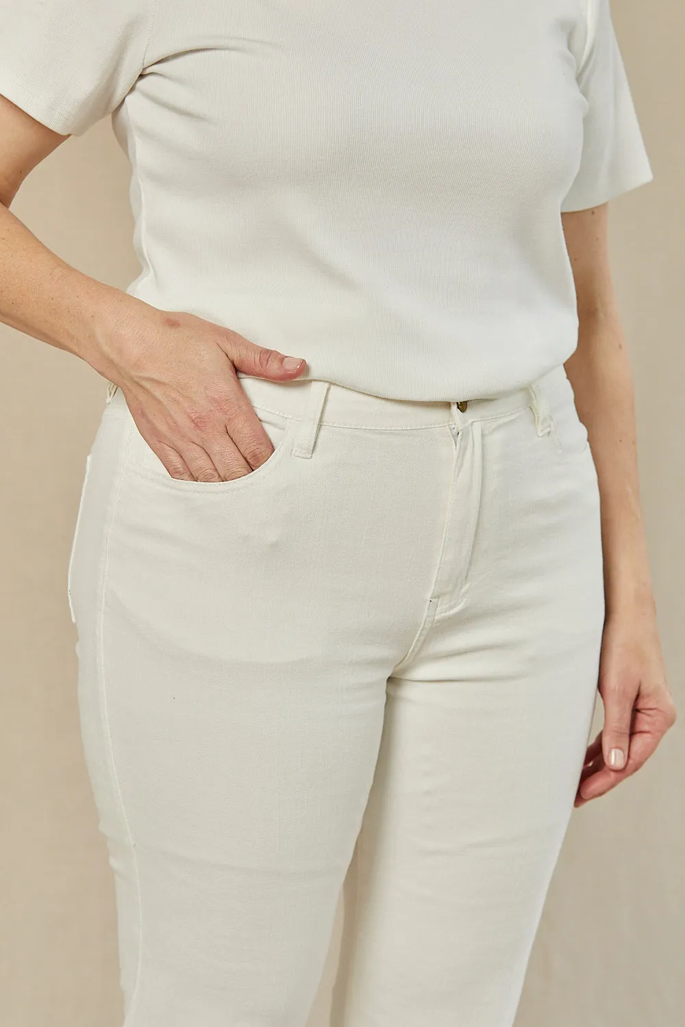 Adrift Denim Cropped Straight Leg Jeans in White Adrift
