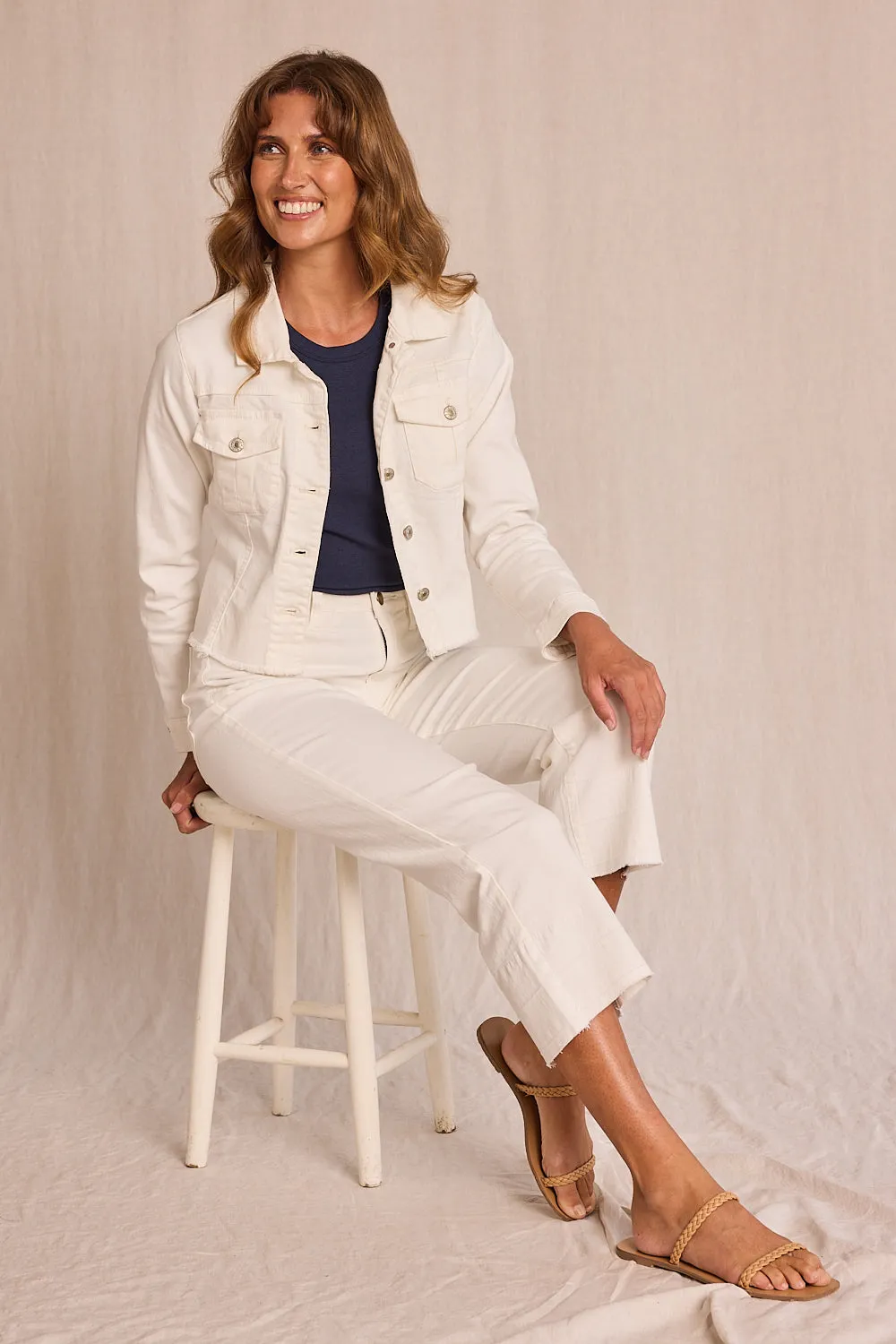 Adrift Denim Cropped Straight Leg Jeans in White Adrift