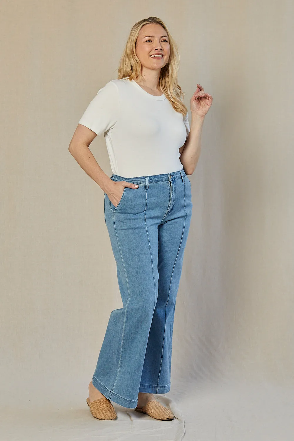 Adrift Denim Wide Leg Jeans in Light Wash Adrift