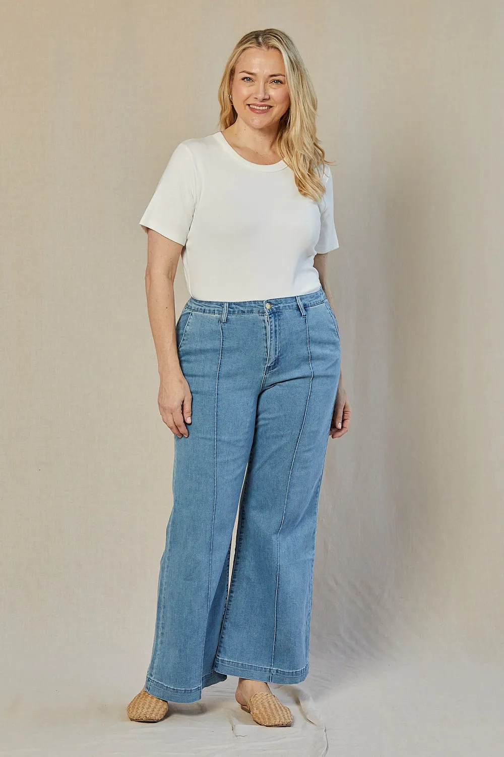 Adrift Denim Wide Leg Jeans in Light Wash Adrift