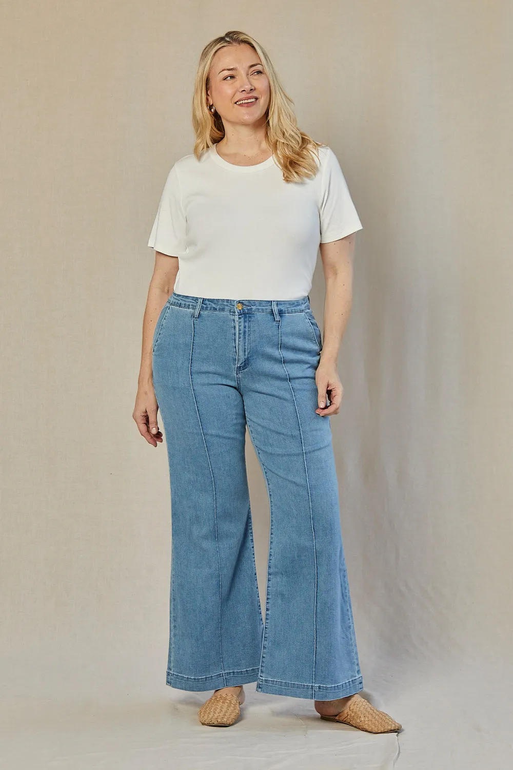 Adrift Denim Wide Leg Jeans in Light Wash Adrift