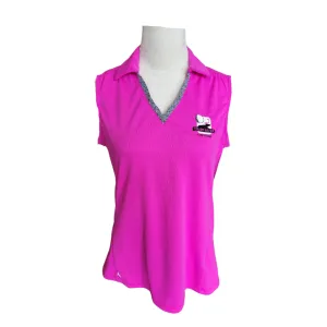 Antigua Hot Pink Knitted V-Neck Collar Polo with Logo Size M