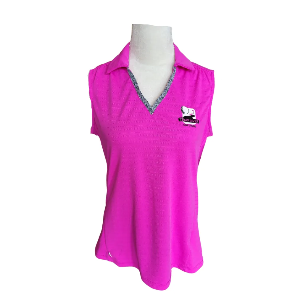 Antigua Hot Pink Knitted V-Neck Collar Polo with Logo Size M