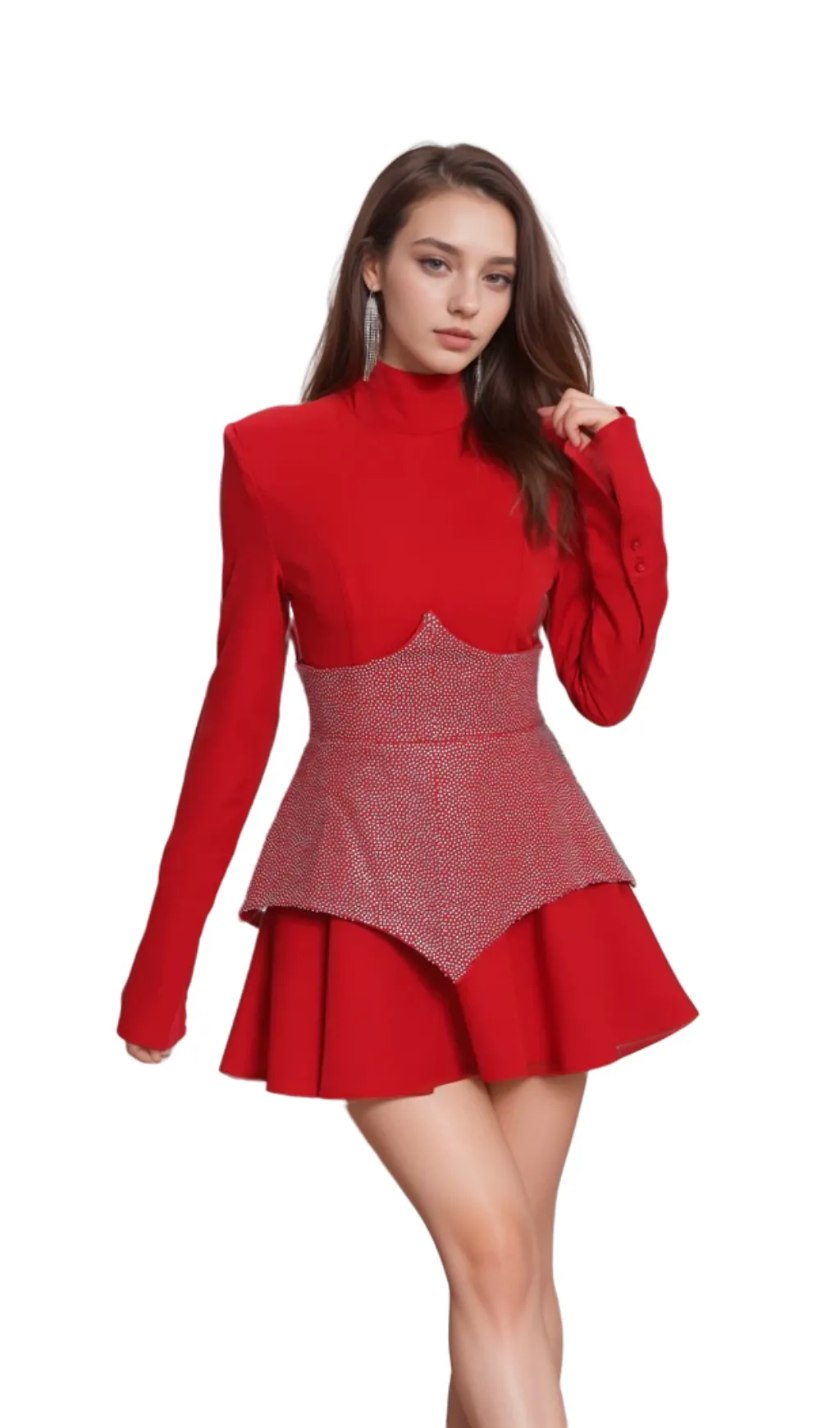 atalanta Keilani Red Long Sleeve Mini Bodysuit Gloria Lanvin