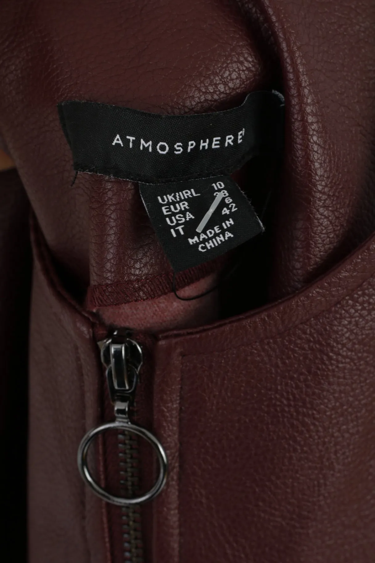 Atmosphere Womens 10 38 S Dress Leather Imitation Full Zipped Burgundy Mini