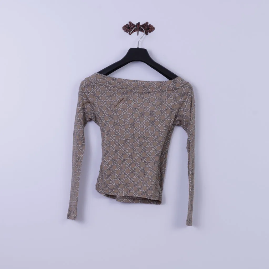 Atos Lombardini Womens 40 XS Shirt Beige Stretch Made in Italy Short Top