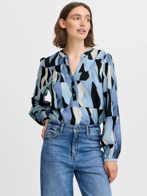 B Young ByIbine Blouse Dusty Blue Abstract
