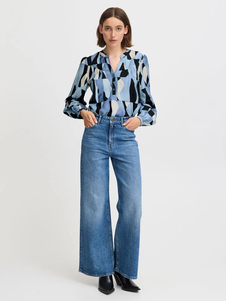 B Young ByIbine Blouse Dusty Blue Abstract