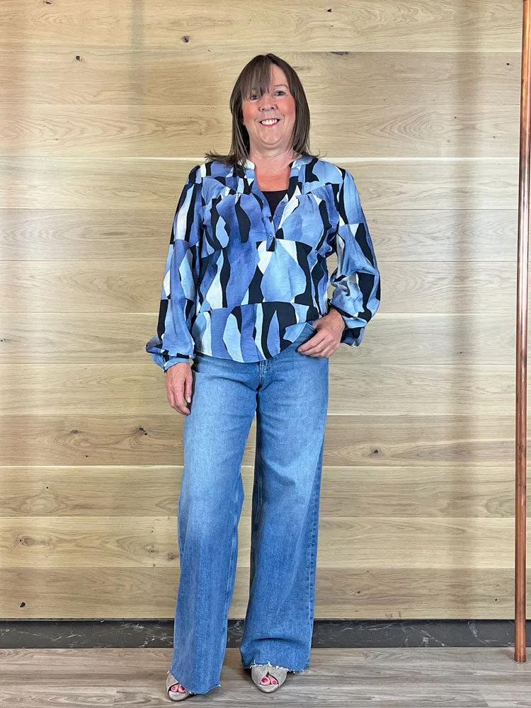 B Young ByIbine Blouse Dusty Blue Abstract