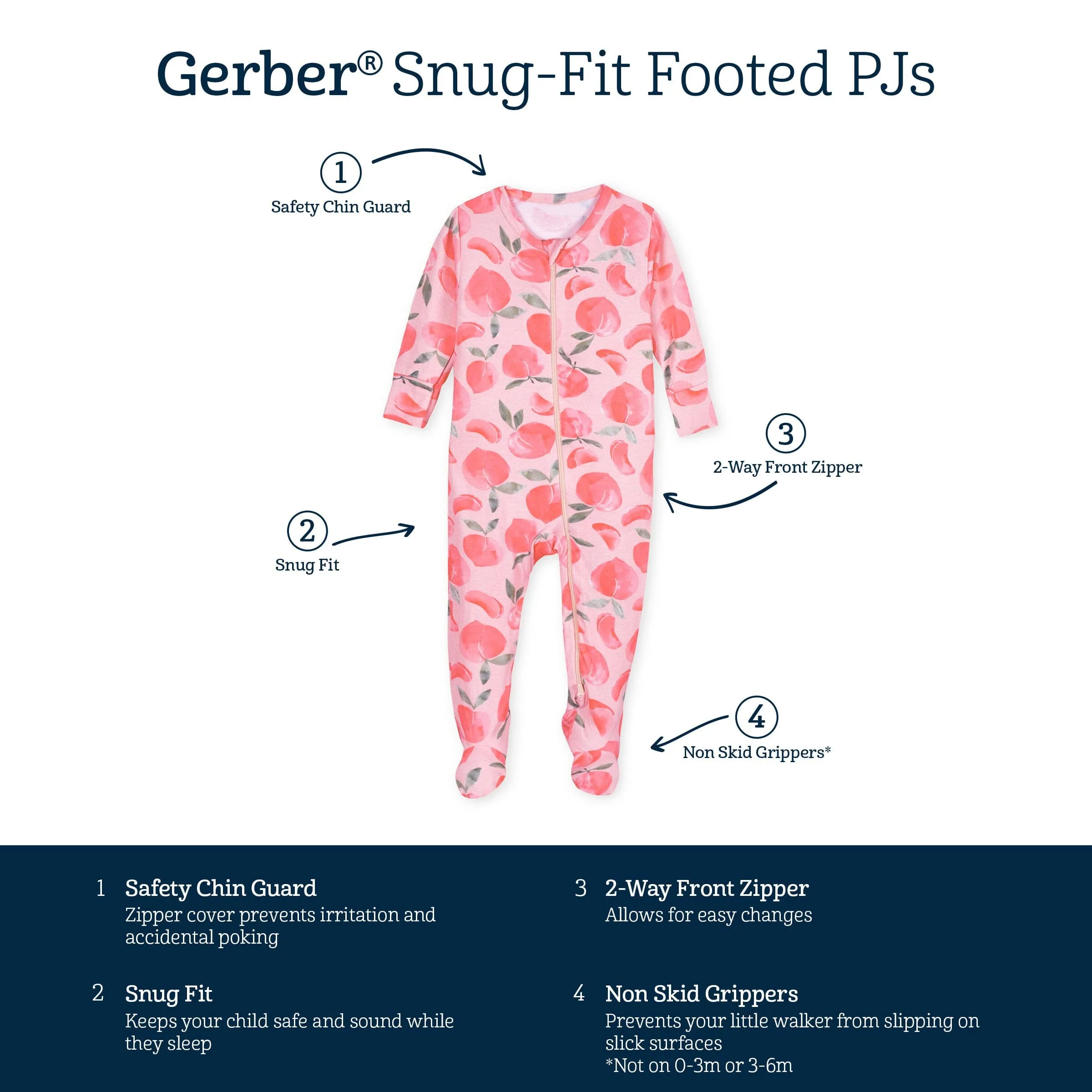 Baby & Toddler Girls Just Peachy Buttery Soft Viscose Made from Eucalyptus Snug Fit Footed Pajamas Gerber Childrenswea