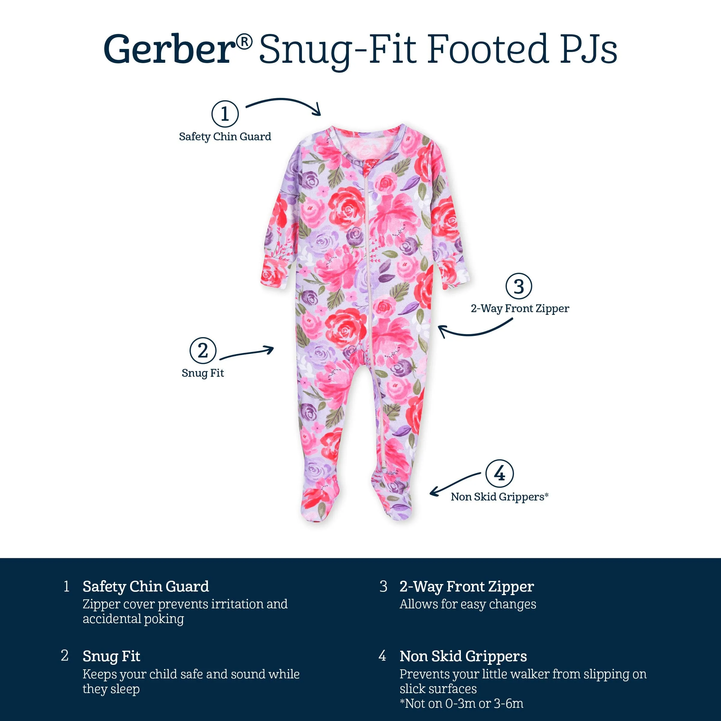 Baby & Toddler Girls Lilac Garden Buttery Soft Viscose Made from Eucalyptus Snug Fit Footed Pajamas Gerber Childrenswea