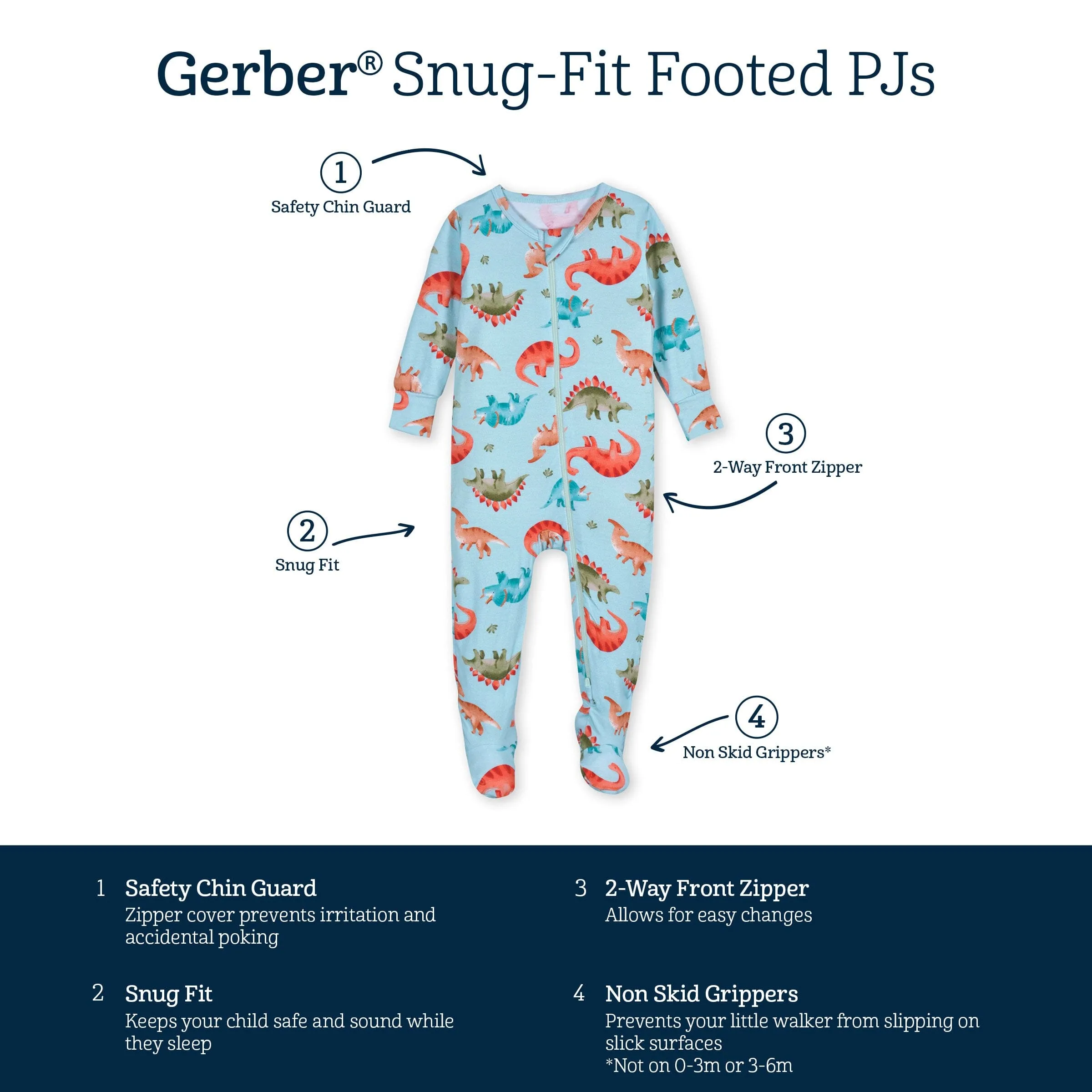 Baby & Toddler Snugosaurous Buttery Soft Viscose Made from Eucalyptus Snug Fit Footed Pajamas Gerber Childrenswea