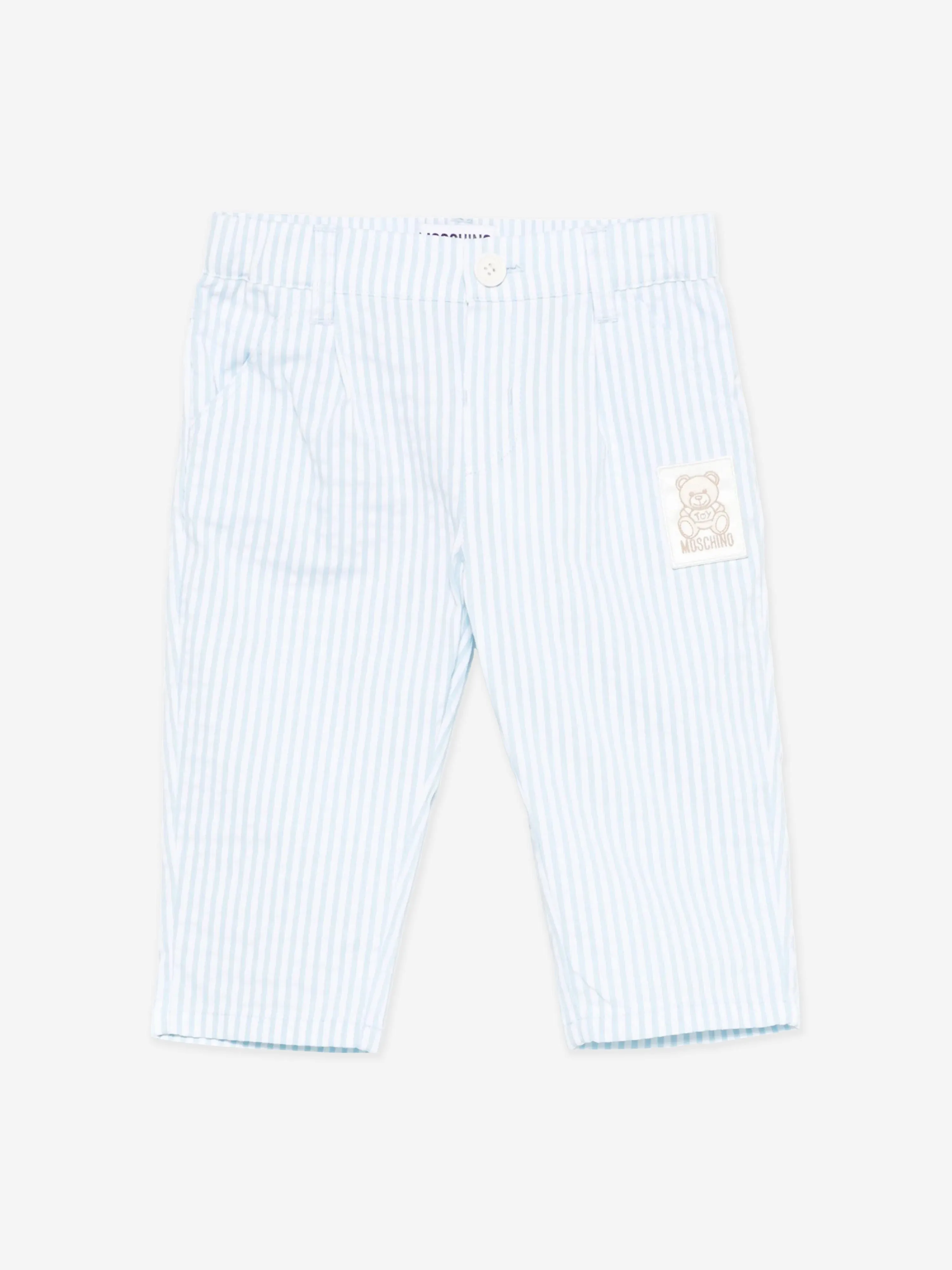 Baby Boys Striped Teddy Bear Trousers in Blue