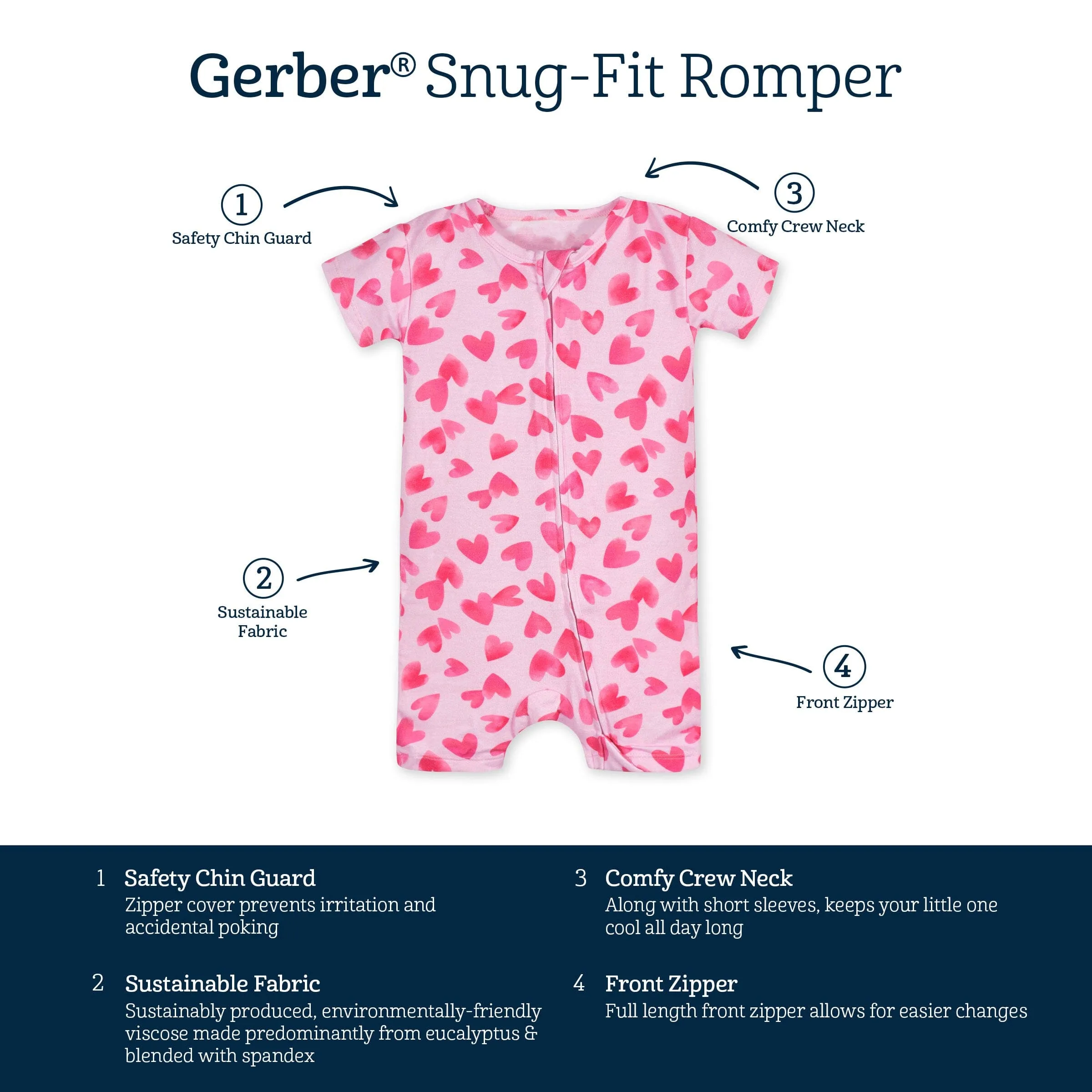 Baby Girls Heartfelt Buttery Soft Viscose Made from Eucalyptus Snug Fit Romper Gerber Childrenswea