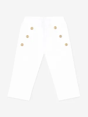 Baby Girls Logo Button Trousers in White