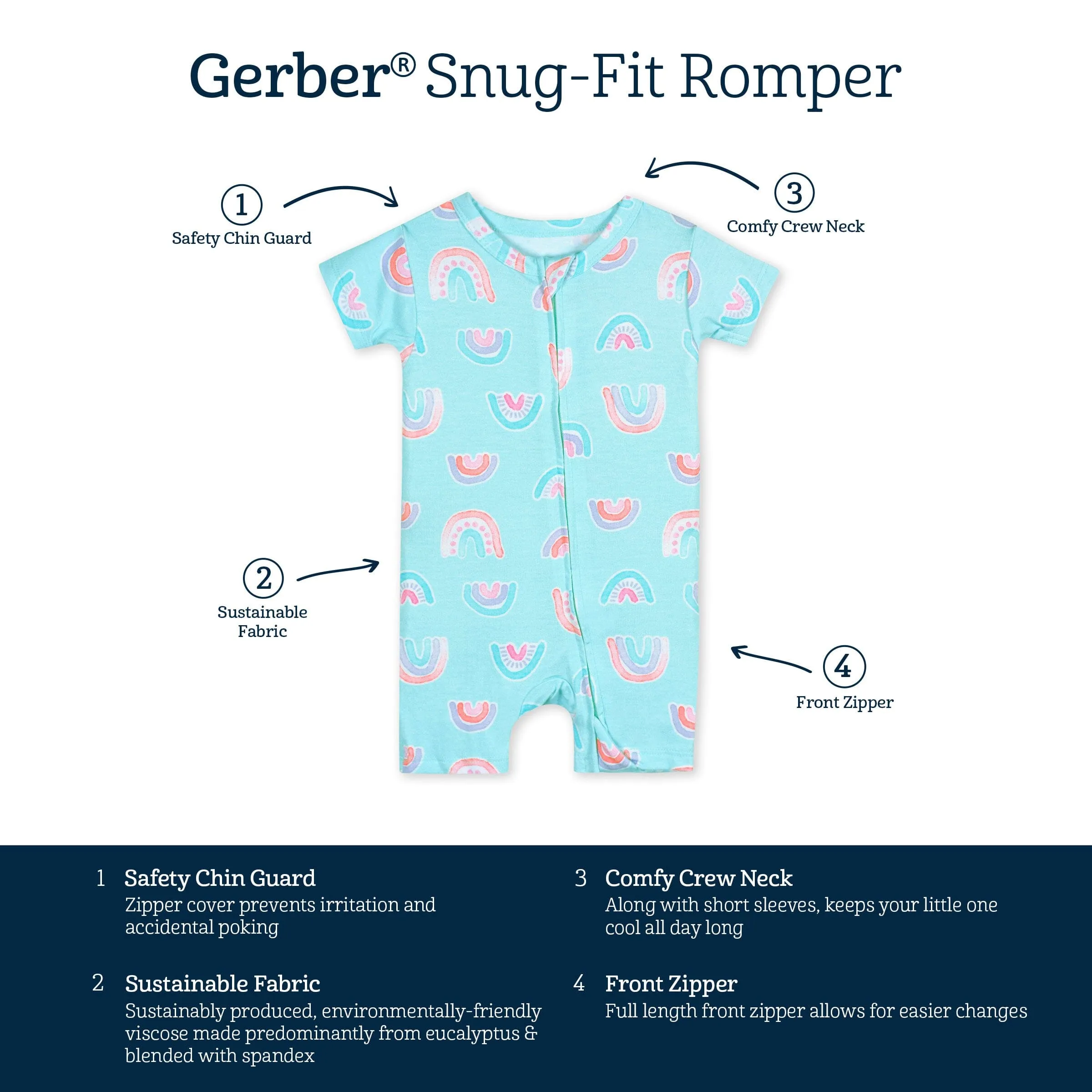 Baby Girls Rainbow Sky Buttery Soft Viscose Made from Eucalyptus Snug Fit Romper Gerber Childrenswea