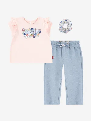 Baby Girls Ruffle Shoulder Top and Pant Set in Pink
