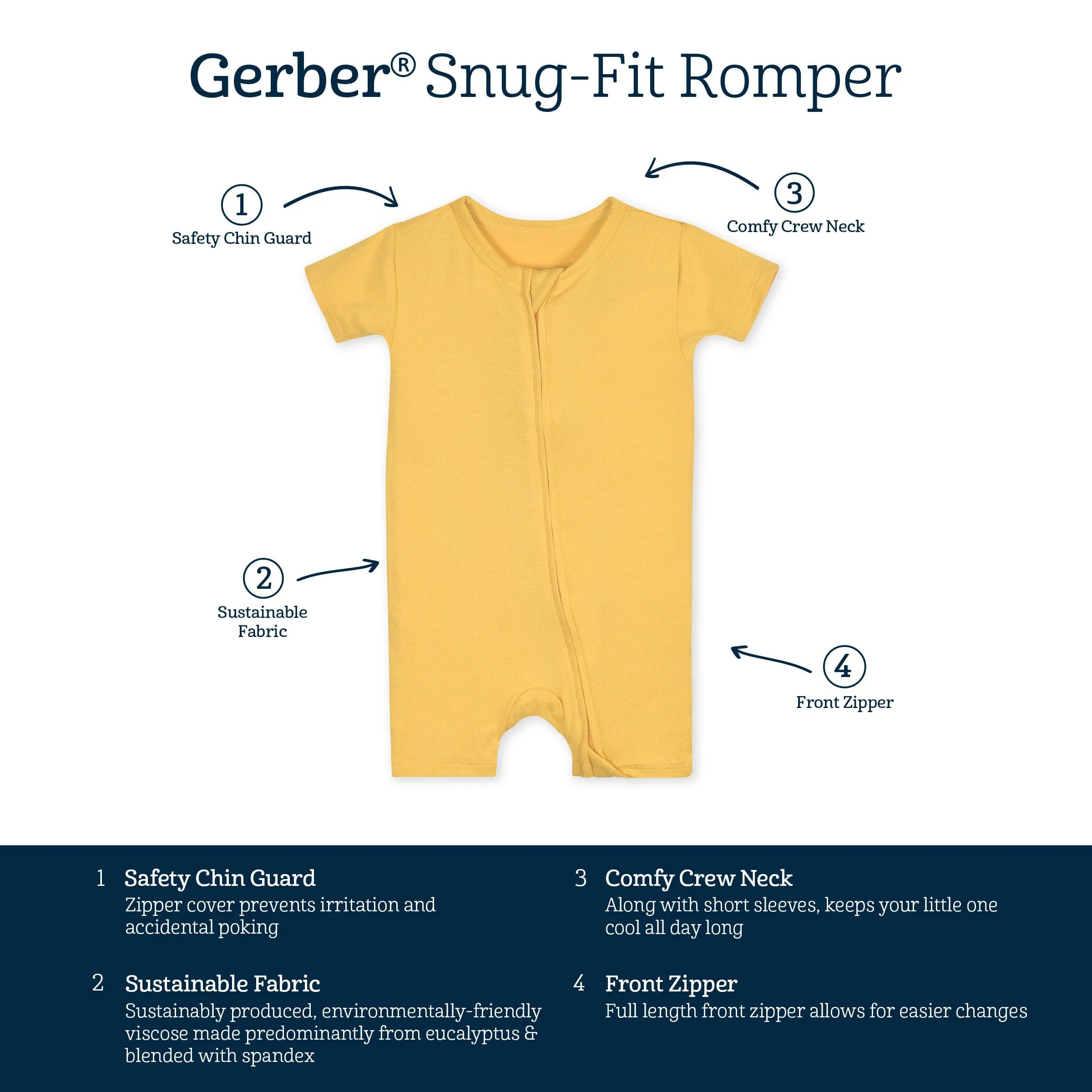 Baby Honey Buttery Soft Viscose Made from Eucalyptus Snug Fit Romper Gerber Childrenswea