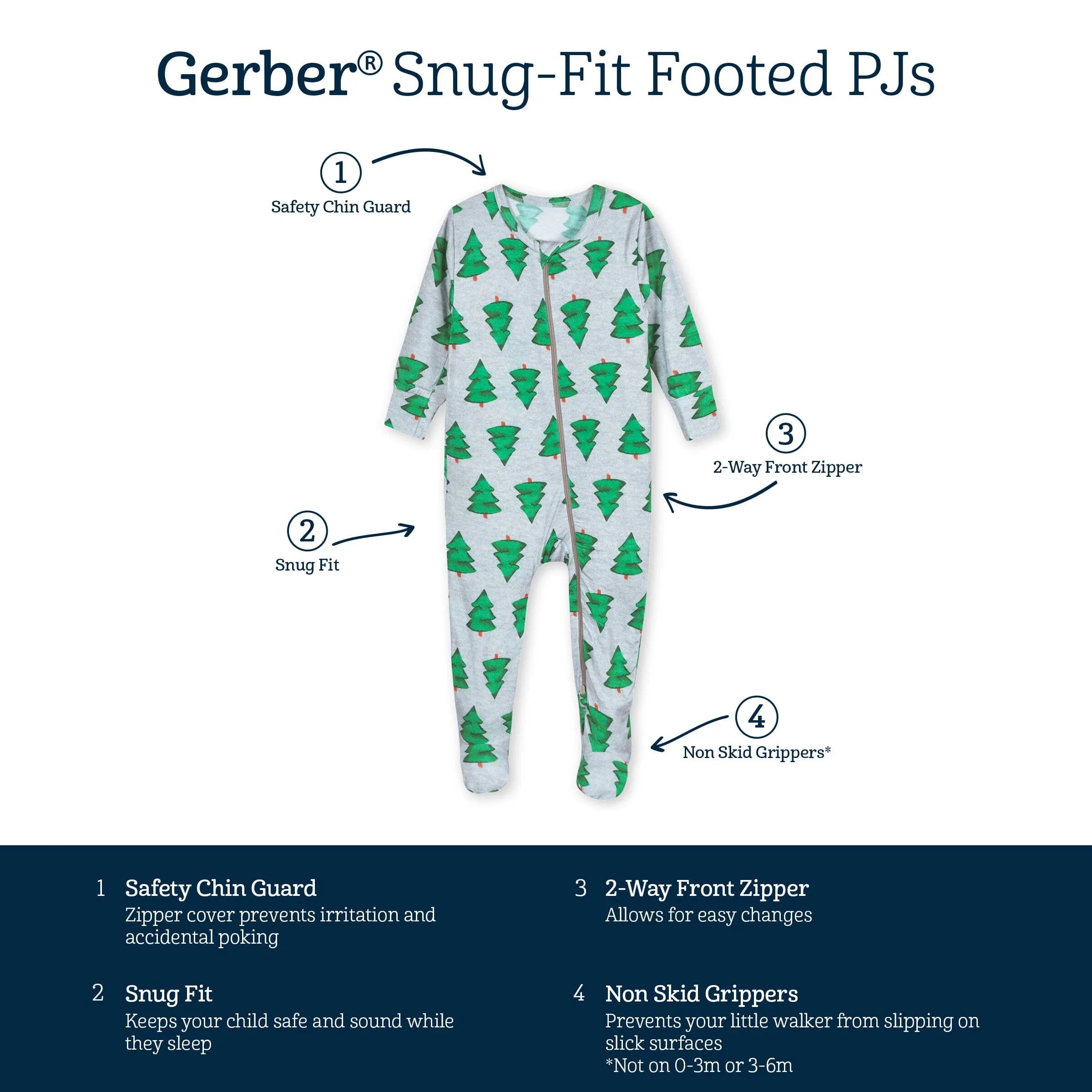 Baby Spruce Buttery Soft Viscose Made from Eucalyptus Snug Fit Footed Holiday Pajamas Gerber Childrenswea