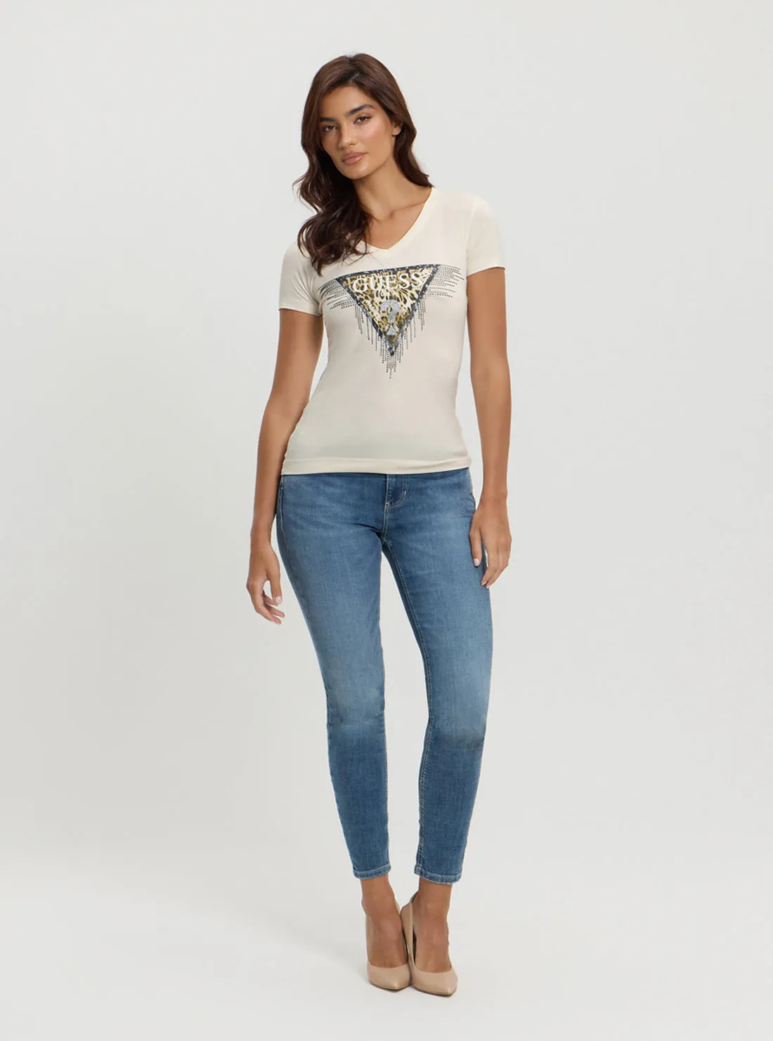 Beige Triangle Tiger Print T-Shirt Guess