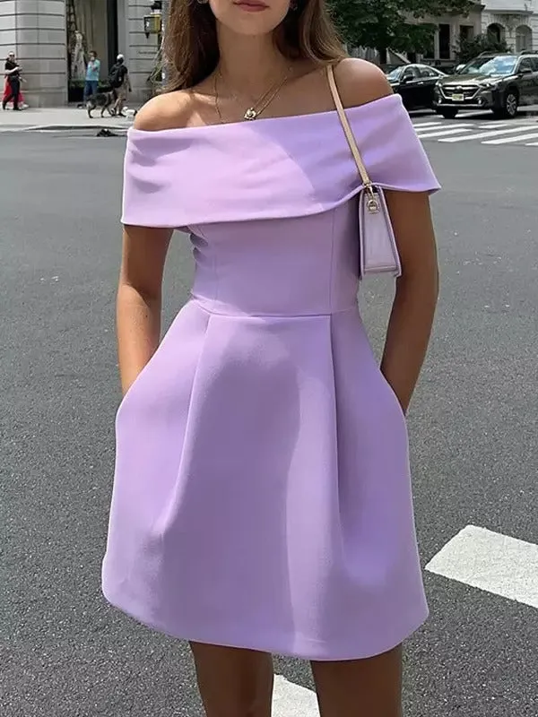 belted off-shoulder a-line mini dress in purple Gloria Lanvin