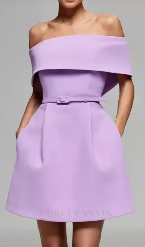 belted off-shoulder a-line mini dress in purple Gloria Lanvin