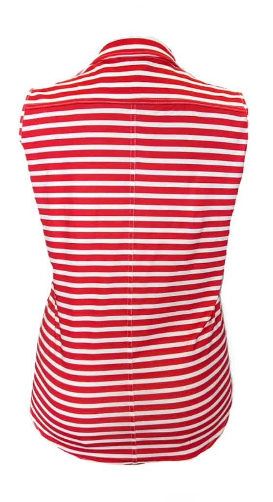 Belyn Key TZip Sleeveless Women's Golf Top - Scarlet Stripe Size XL MSP$112