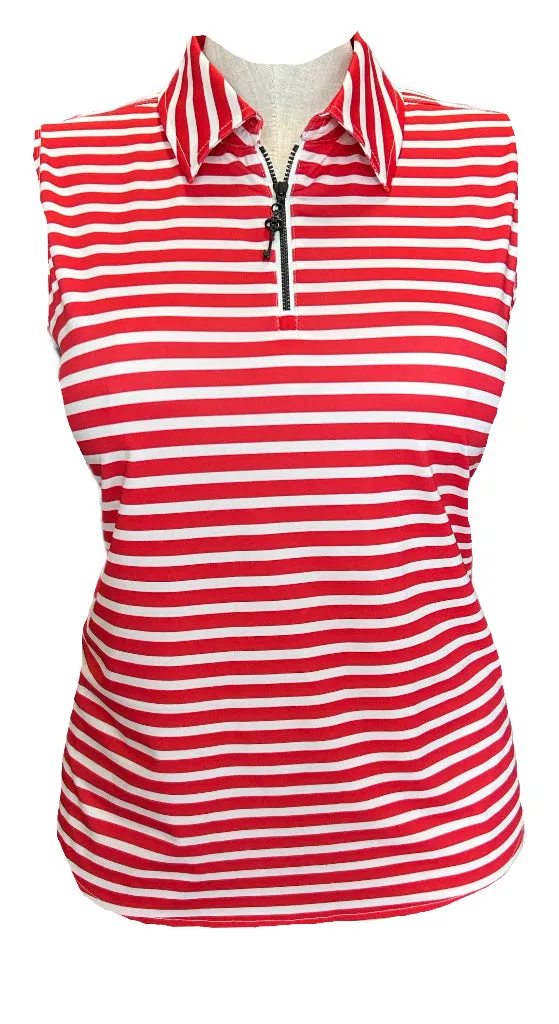 Belyn Key TZip Sleeveless Women's Golf Top - Scarlet Stripe Size XL MSP$112