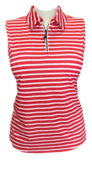 Belyn Key TZip Sleeveless Women's Golf Top - Scarlet Stripe Size XL MSP$112