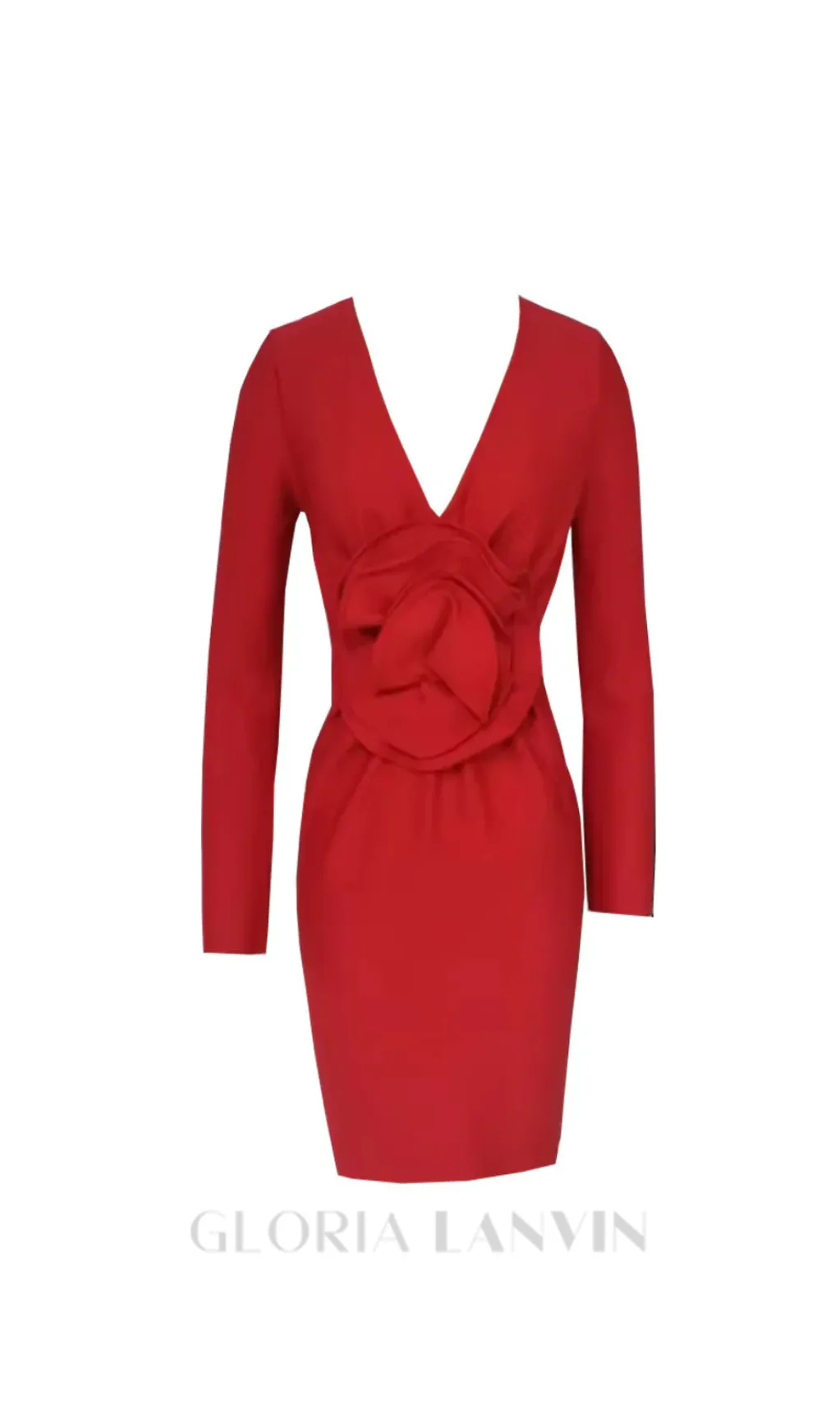 Bertilde V Neck Flower Mini Dress in red Gloria Lanvin