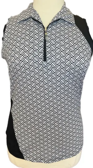 Bette & Court Black & White Geo Print Sleeveless Golf Top Size L. MSP$78
