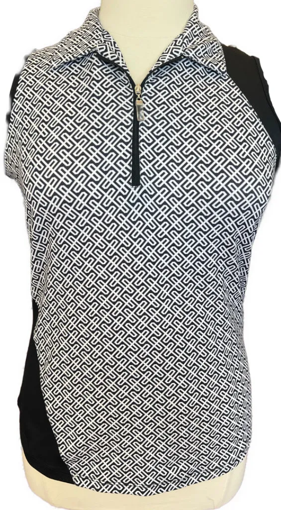Bette & Court Black & White Geo Print Sleeveless Golf Top Size L. MSP$78
