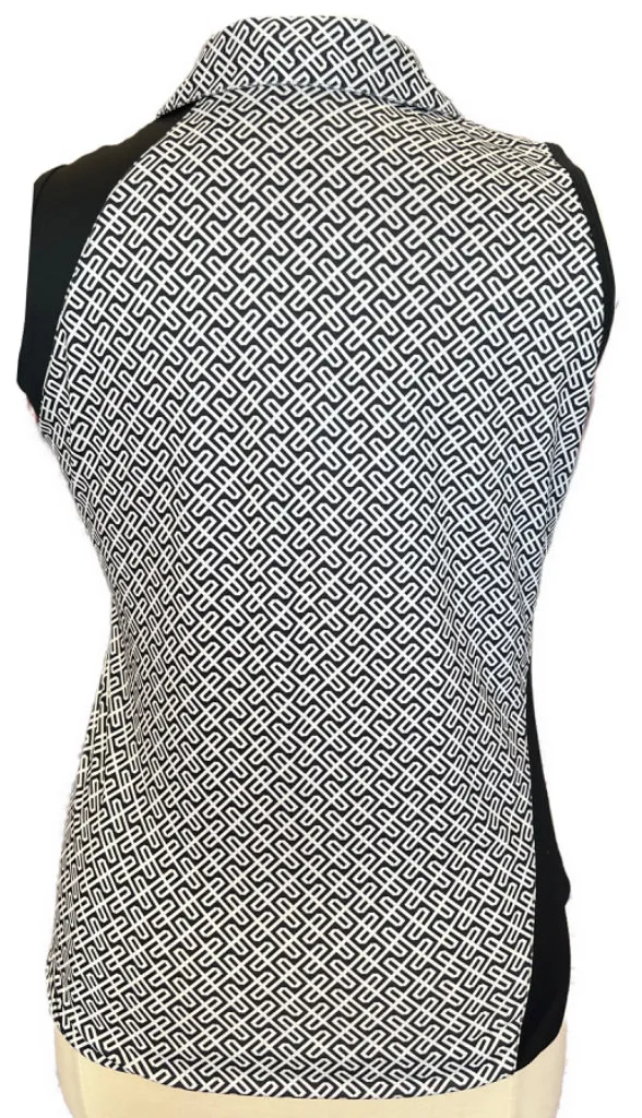 Bette & Court Black & White Geo Print Sleeveless Golf Top Size L. MSP$78