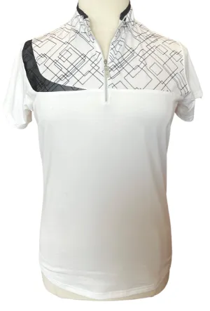 Better & Court White and Black Geometric Line Print 1/4 Zip Golf Polo Size L. MSP$78