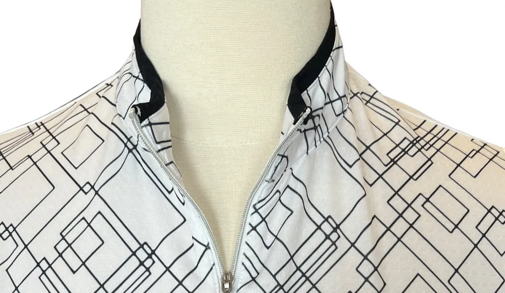 Better & Court White and Black Geometric Line Print 1/4 Zip Golf Polo Size L. MSP$78