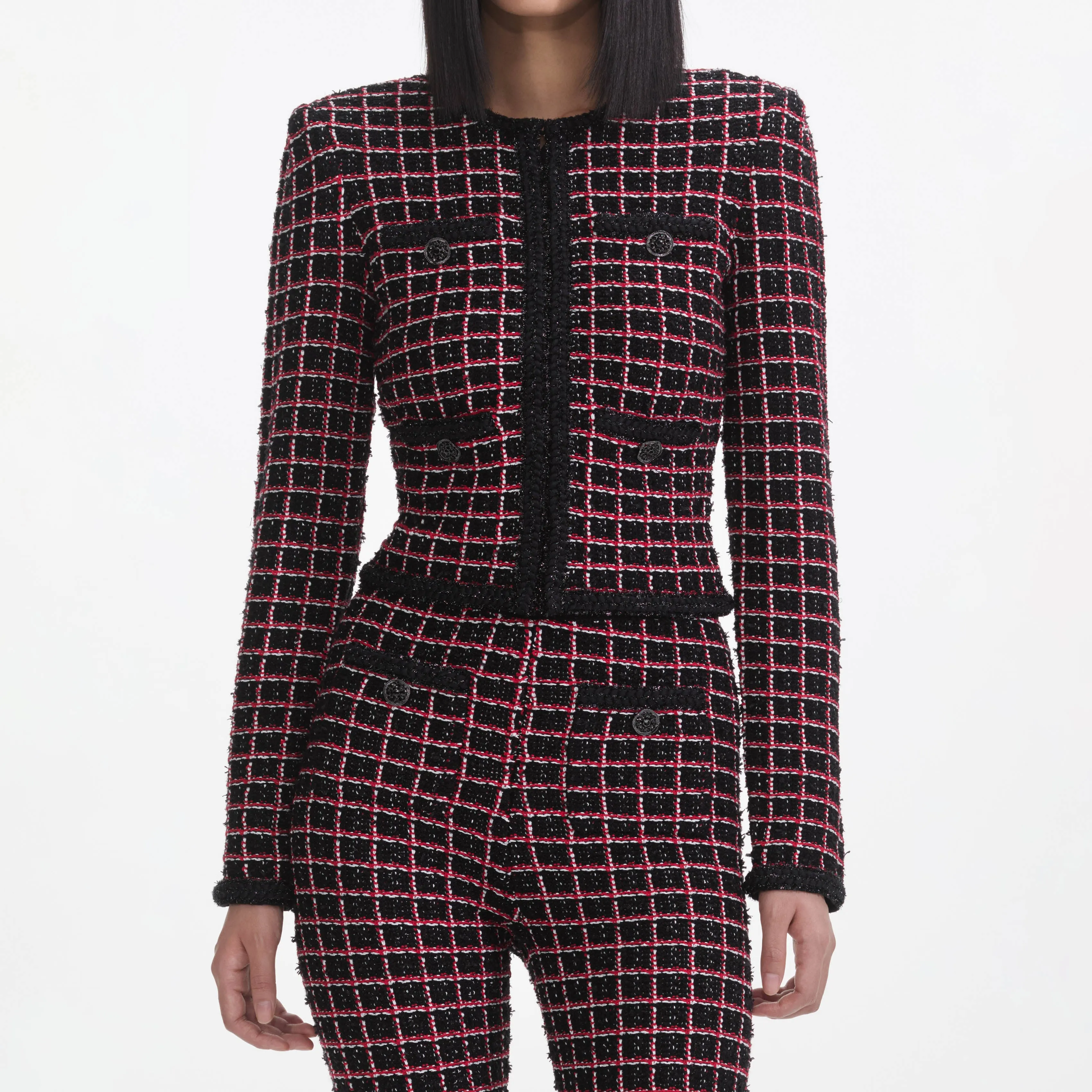 Black And Red Check Cardigan Self Portrait