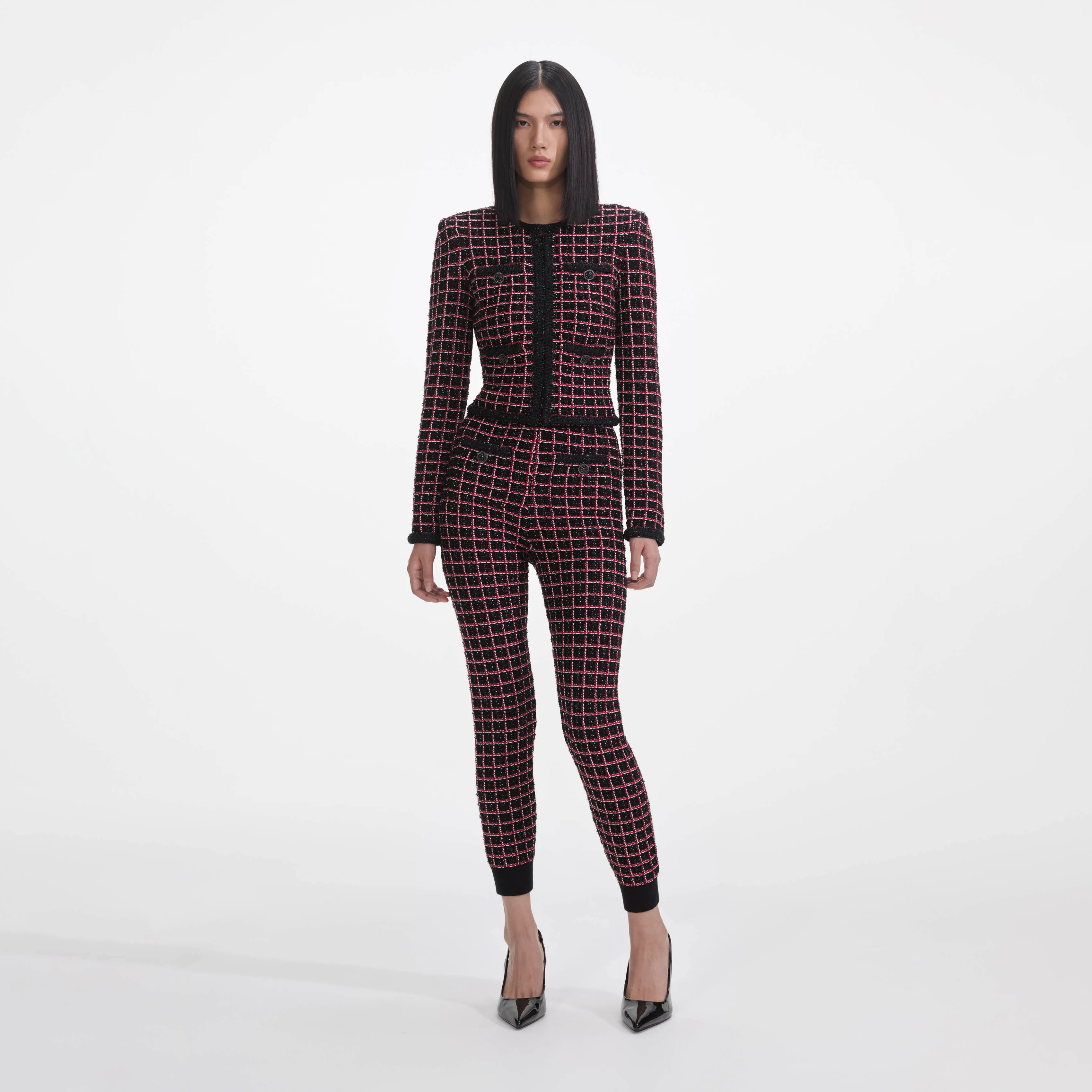 Black And Red Check Cardigan Self Portrait