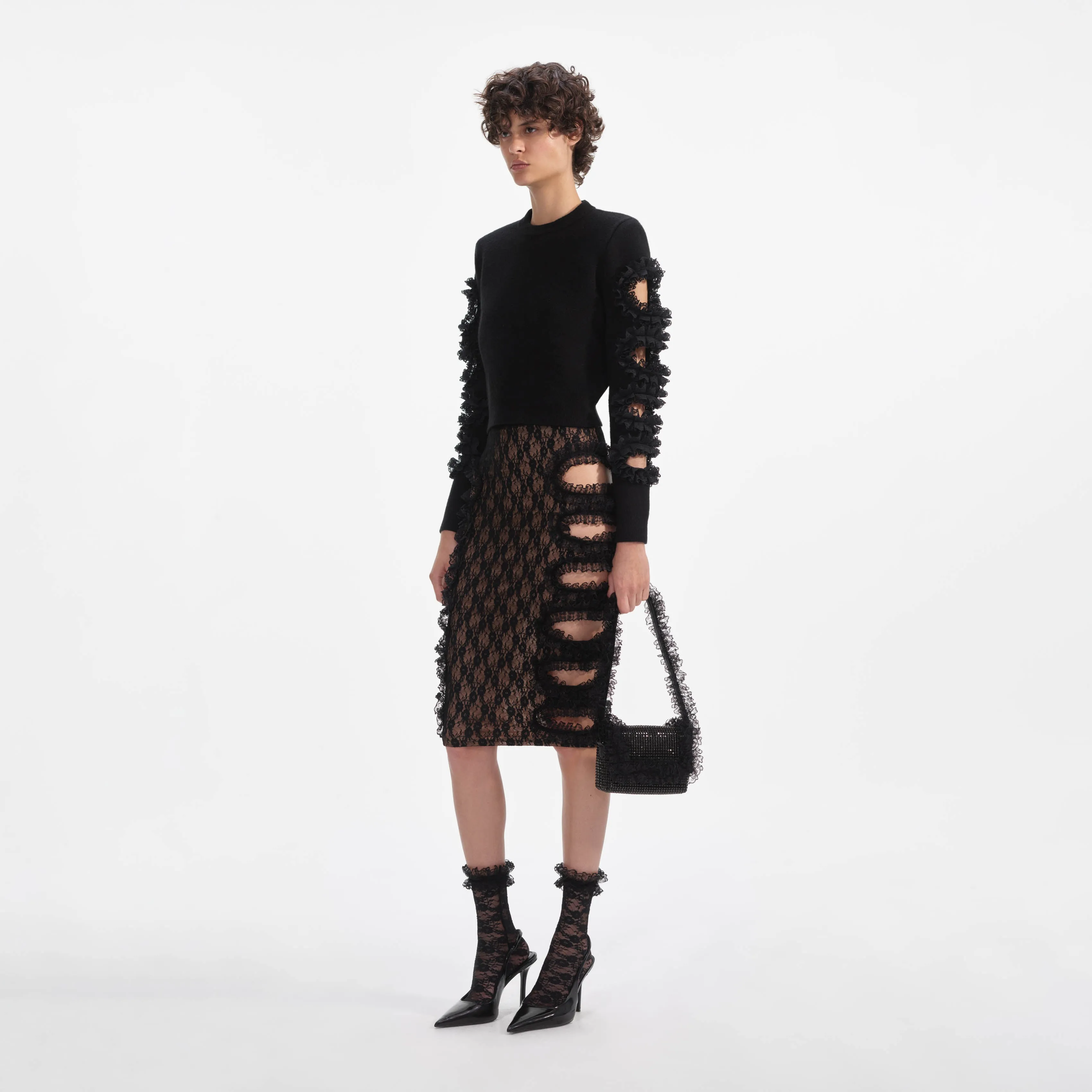 Black Cut Out Lace Detail Jumper Self Portrait