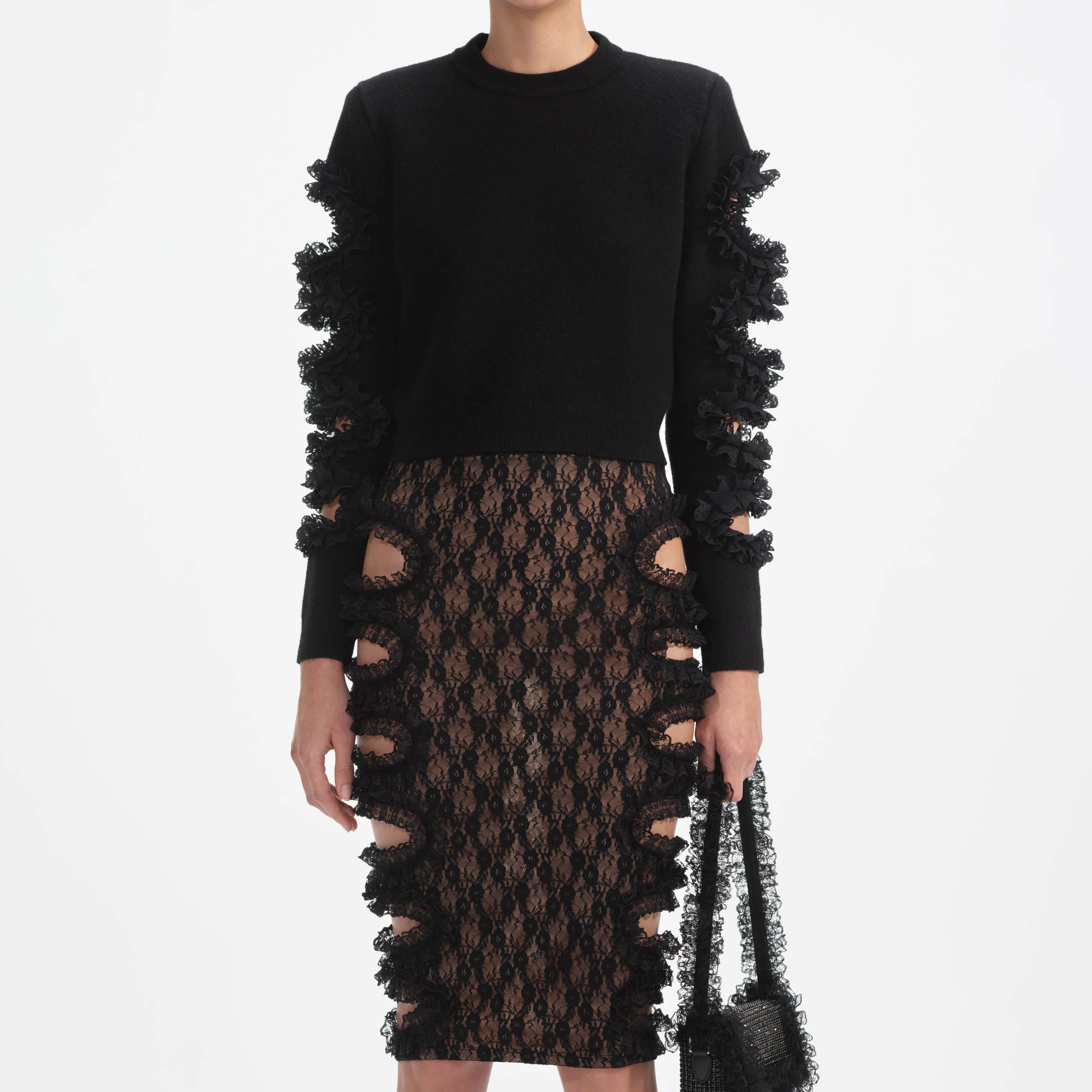 Black Cut Out Lace Detail Jumper Self Portrait