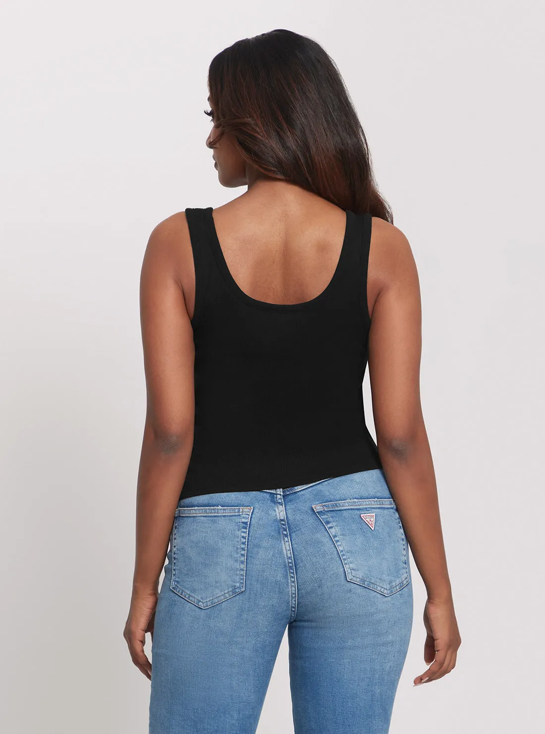 Black Ribbed Knit Tank Top Guess