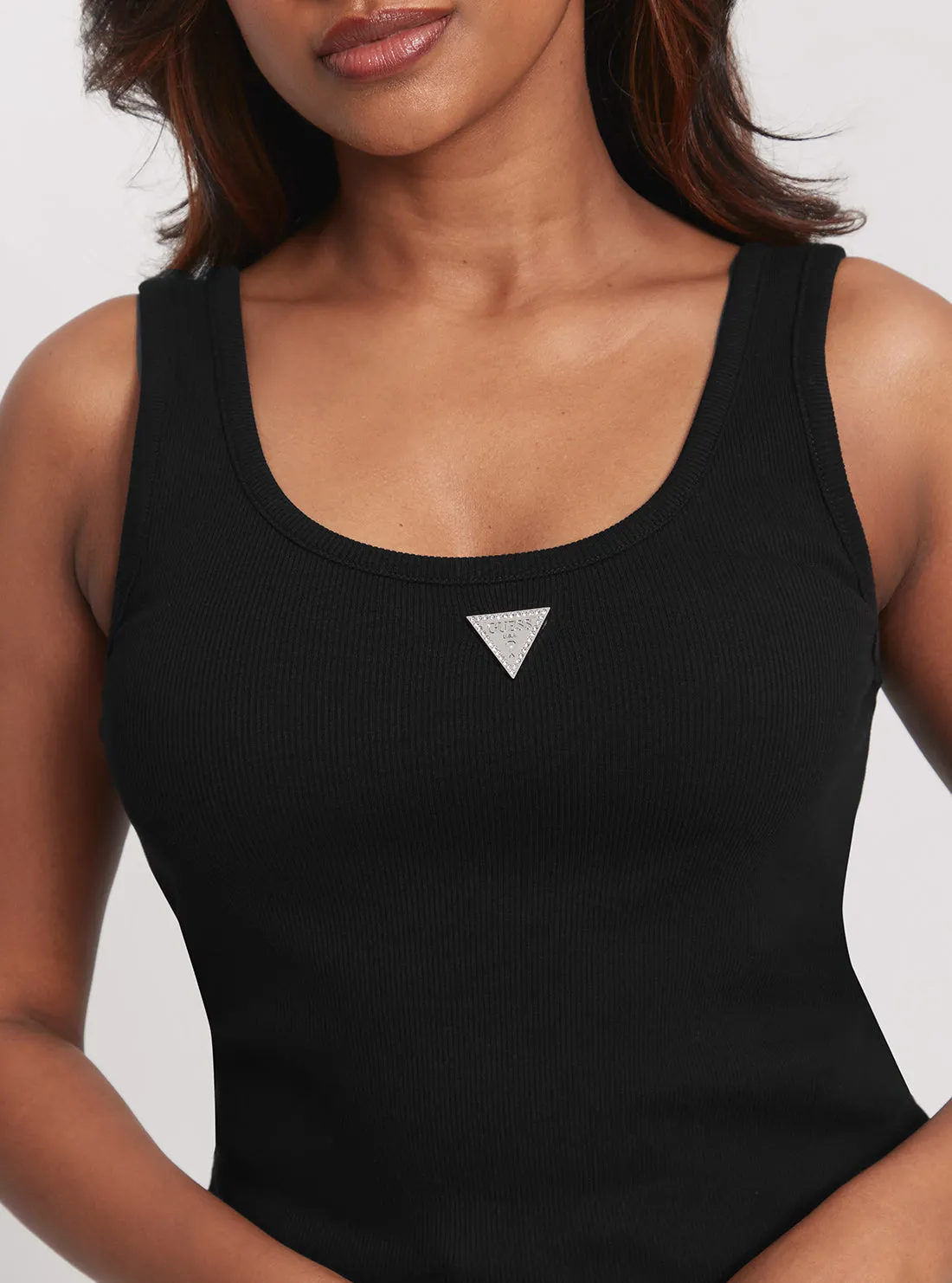 Black Ribbed Knit Tank Top Guess