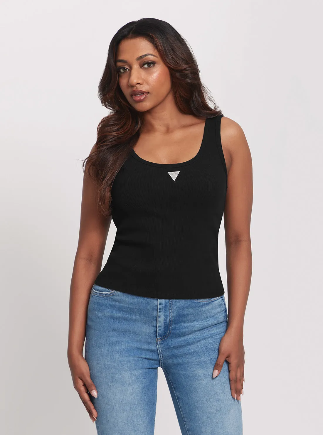Black Ribbed Knit Tank Top Guess
